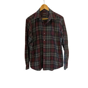 Men's Van Heusen Casual Button Down Shirt M Burgundy Gray Plaid